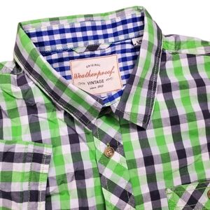 Weatherproof Button Up Shirt Mens Large Green Gray Plaid Short Sleeve Check